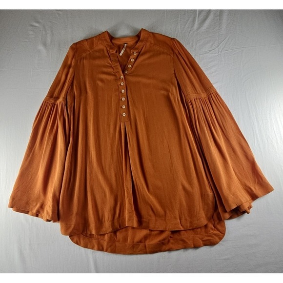 Free People Easy Girl Orange Bell Sleeve TunicTop women's size XS/TP - Picture 15 of 15